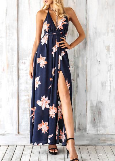 Vestido Longo Florido com Fenda