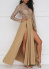 Vestido de Lantejoula Dourado Longo com Fenda