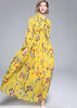 Vestido Longo Evasê Estampado Laço na Gola