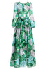 Vestido Longo Evasê Estampado com Manga