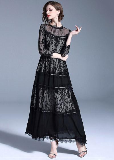 Vestido Longo de Festa Preto com Renda