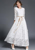 Vestido Longo de Renda Branco com Manga