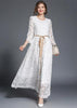 Vestido Longo de Renda Branco com Manga