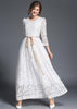 Vestido Longo de Renda Branco com Manga