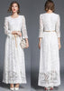 Vestido Longo de Renda Branco com Manga