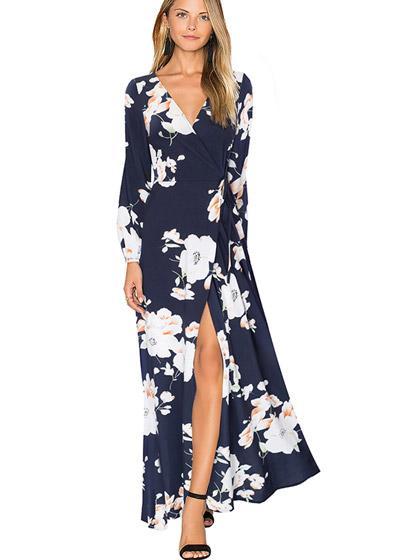Vestido Longo Envelope Transpassado Fenda Perna