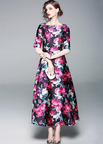 Vestido Longo Evasê Estampado Festa
