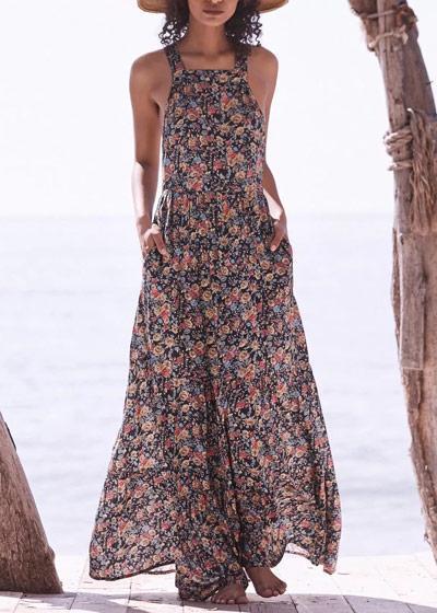 Vestido Longo Estampado Cruzado nas Costas
