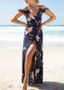 Vestido Longo Florido Ombro Vazado Babado