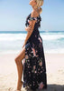 Vestido Longo Florido Ombro Vazado Babado