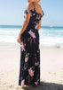 Vestido Longo Florido Ombro Vazado Babado