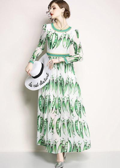 Vestido Longo Estampado com Manga