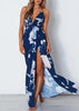 Vestido Longo Estampado Fenda Amarrado na Cintura