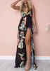 Vestido Longo Estampado Fenda Amarrado na Cintura