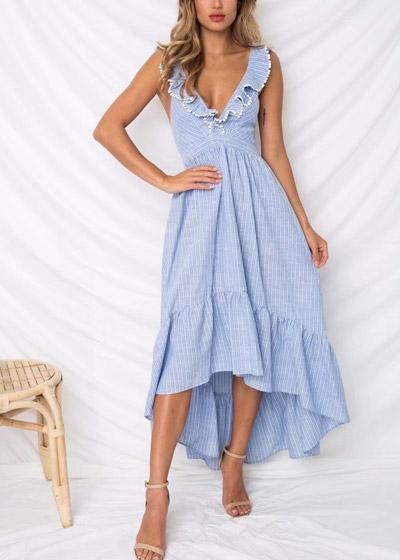 Vestido Listrado Mullet com Babado