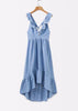 Vestido Listrado Mullet com Babado