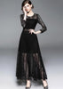 Vestido de Renda Longo Manga Longa com Fenda