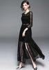Vestido de Renda Longo Manga Longa com Fenda