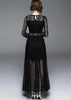 Vestido de Renda Longo Manga Longa com Fenda
