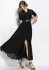 Vestido Longo Preto Simples com Cinto