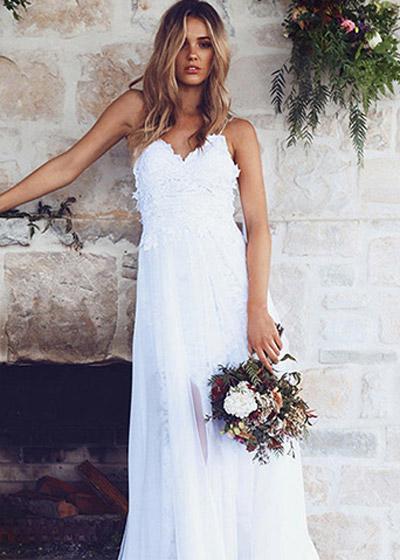 Vestido Longo de Festa Chiffon com Renda