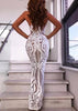 vestido longo frente unica de festa bordado paetê