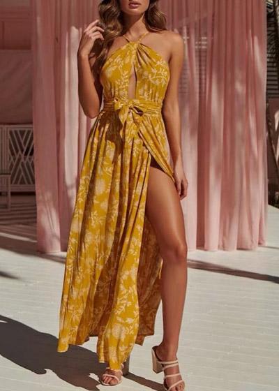 Vestido Longo Frente Unica Decote Gota Estampado
