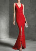 Vestido Longo Sereia Renda Vermelho com Fenda