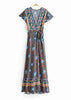Vestido Envelope Longo Estampado Estilo Boho