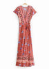 Vestido Envelope Longo Estampado Estilo Boho