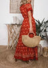 Vestido Longo Estampado com Decote de Amarração