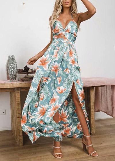 Vestido Longo Frente Unica Estampado com Fenda