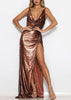 Vestido Longo Paete com Fenda e Costa Aberta