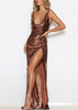 Vestido Longo Paete com Fenda e Costa Aberta