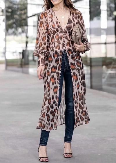 Vestido Longo Estampado com Botão na Frente