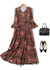 Vestido Longo Manga Flare 3/4 Estampado