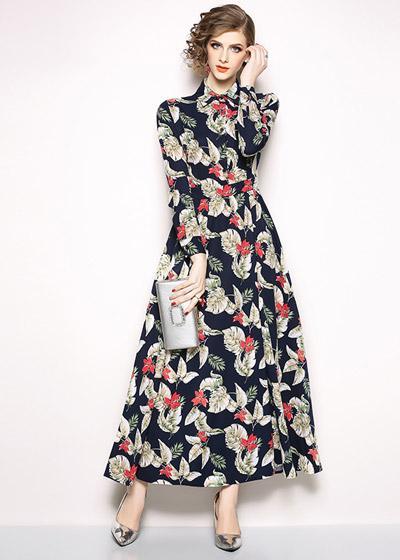 Vestido Longo Estampado com Manga