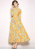 Vestido Longo Evasê Estampado Manga Longa
