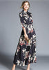 Vestido Longo Evasê Estampado Fundo Preto