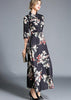 Vestido Longo Evasê Estampado Fundo Preto