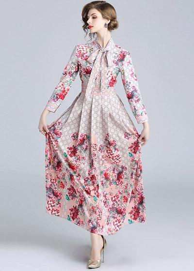 Vestido Longo Estampado Evangélico com Laço no Pescoço