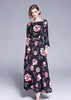 Vestido Longo Manga Longa Estampado Casual