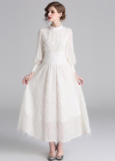 Vestido de Festa Longo com Franjas Manga Longa