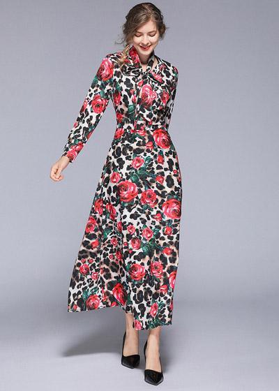 Vestido Longo Estampado Manga Longa