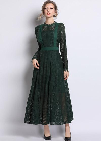 Vestido de Renda Longo com Manga