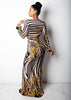 Vestido Longo Estampado Decotado Manga Longa