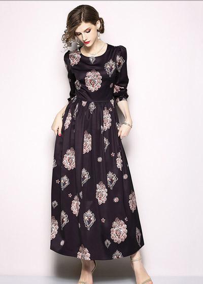 Vestido Longo de Crepe de Seda Estampado