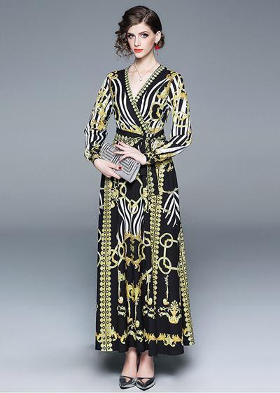 Vestido Longo Estampado Decote Transpassado