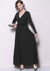 Vestido Longo Canelado Decote Transpassado Manga longa