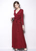 Vestido Longo Canelado Decote Transpassado Manga longa